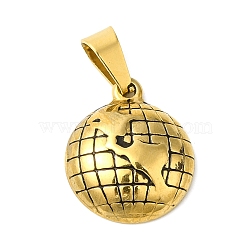 Vacuum Plating 304 Stainless Steel Pendants, Globe Charm, Antique Golden, 18x15x4.5mm, Hole: 7x3.5mm(STAS-D052-05AG)