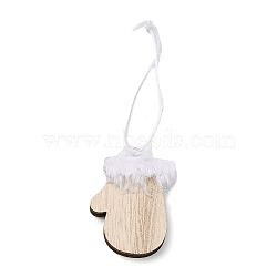 Christmas Unfinished Wood Pendant Decorations, Wall Decorations, with Burlap Ropes & Iron Loops, Gloves, 11.4cm(WOOD-D026-01A)
