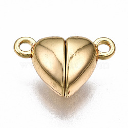 Brass Magnetic Clasps, Nickel Free, Heart, Real 18K Gold Plated, 9.5x15x6mm, Hole: 1.5mm(X-KK-N233-085-NF)