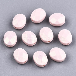 Spray Painted Acrylic Beads, Rubberized Style, Faceted, Oval, Pink, 10.5x8.5x5.5mm, Hole: 1.5mm, about 1433pcs/405g(MACR-T037-08D)