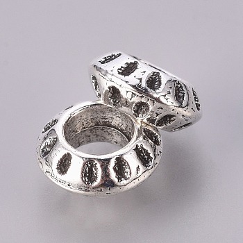 Tibetan Style Alloy European Beads, Large Hole Beads, Rondelle, Antique Silver, Lead Free & Cadmium Free, 10x4mm, Hole: 5mm