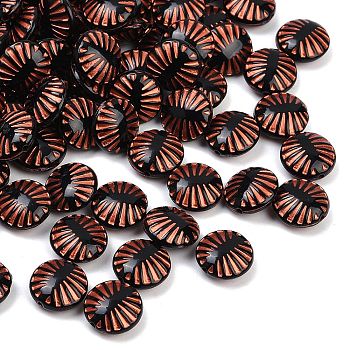 Opauqe Acrylic Beads, Flat Round, Red Color Enlaced, Black, 12.5x6mm, Hole: 1.5mm, about 50pcs/20g