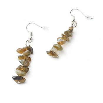 Natural Labradorite Chip Beads Dangle Earrings, Brass Jewelry for Girl Women, Platinum, 53.5~54.5mm, Pin: 0.5mm
