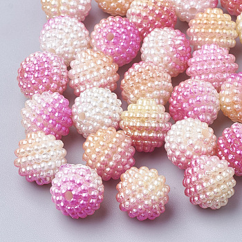 Imitation Pearl Acrylic Beads, Berry Beads, Combined Beads, Rainbow Gradient Mermaid Pearl Beads, Round, Violet, 10mm, Hole: 1mm, about 200pcs/bag