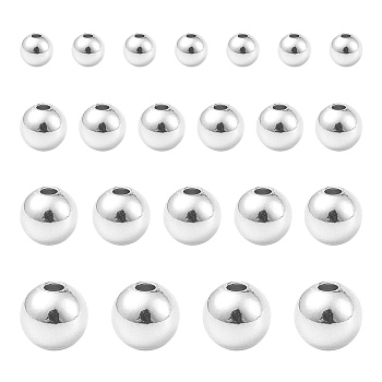 200Pcs 4 Styles Rack Plating and Vacuum Plating Brass Round Spacer Beads, Metal Findings for Jewelry Making Supplies, Platinum, 3~6mm, Hole: 1.5mm, 50pcs/style