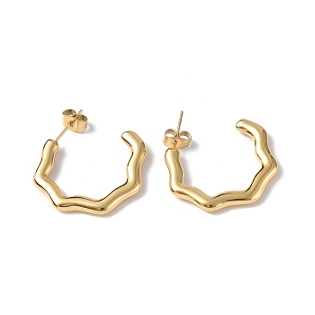 Ion Plating(IP) 304 Stainless Steel Wave Stud Earrings, Half Hoop Earrings for Women, Golden, 26x26x2.8mm, Pin: 0.8mm