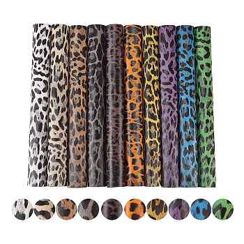 10 Pcs 10 Colors Laser PU Leather Leopard Print Fabric, for Garment Accessories, Mixed Color, 30x20x0.1cm