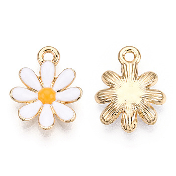 Light Gold Plated Alloy Pendants, with Enamel, Flower, White, 17.5x14.5x3mm, Hole: 2mm