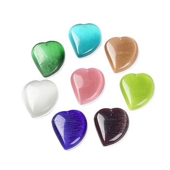 Cat Eye Pendants, Heart Charms, Mixed Color, 43x34x8mm, Hole: 1.4mm