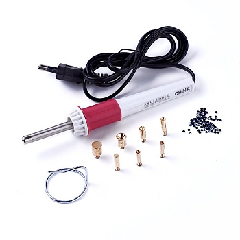 Hotfix Rhinestone Applicator Tool, Type C Plug(European Plug), with Random Color SS16 Rhinestone, White, 18x2.9cm
