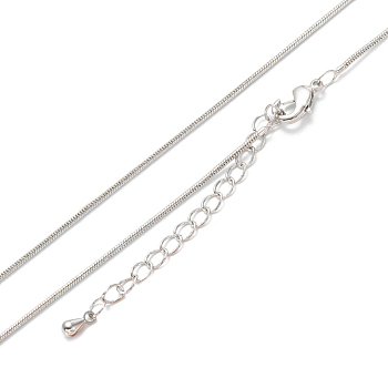 Brass Snake Chain Necklaces, Long-Lasting Plated, Real Platinum Plated, 16.34 inch(41.5cm) 