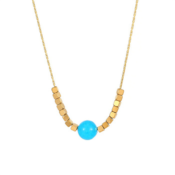 Stainless Steel Pendant Necklace for Women, Round & Cube, Golden, Cyan, 15-3/4 inch(40cm)