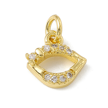 Brass Micro Pave Cubic Zirconia Charms, with Jump Rings, Lip Charm, Real 18K Gold Plated, 9.5x9.5x2.5mm, Hole: 2.7mm