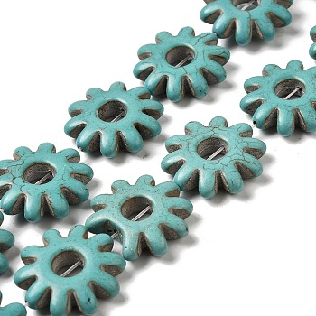 Synthetic Turquoise Beads Strands, Flower, Medium Turquoise, 28x7mm, Hole: 1.2mm, about 15pcs/strand, 16.34''(41.5cm)