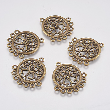 Alloy Cabochon Connector Settings, Lead Free and Nickel Free and Cadmium Free, Flat Round, Antique Bronze, 30x22.5x2mm, Hole: 2mm