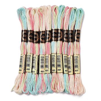 10 Skeins 6-Ply Polyester Embroidery Floss, Cross Stitch Threads, Segment Dyed, Cyan, 0.5mm, about 8.75 Yards(8m)/skein