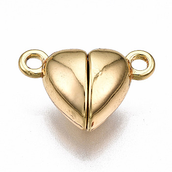 Brass Magnetic Clasps, Nickel Free, Heart, Real 18K Gold Plated, 9.5x15x6mm, Hole: 1.5mm