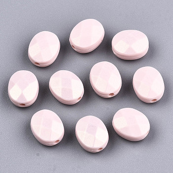 Spray Painted Acrylic Beads, Rubberized Style, Faceted, Oval, Pink, 10.5x8.5x5.5mm, Hole: 1.5mm, about 1433pcs/405g