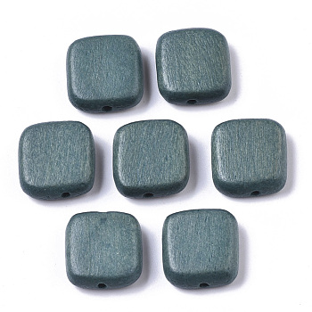 Painted Natural Wood Beads, Square, Cadet Blue, 16x15x5.5mm, Hole: 1.5mm
