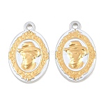 Baking Paint 304 Stainless Steel Pendants, Oval with Man Charms, Ion Plating(IP), Real 18K Gold Plated, 29x19x2.5mm, Hole: 2.1mm(SA-CBADC81-11G-01)