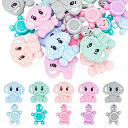 20Pcs 10 Style Silicone Beads Sets, Turtle & Elephant, Mixed Color, 29~30x22~29x8~9.5mm, Hole: 2.8~3mm, 2pcs/style(SIL-AR0001-09)
