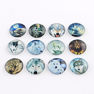 Half Round/Dome Wolf Pattern Glass Flatback Cabochons for DIY Projects, Mixed Color, 12x4mm(X-GGLA-Q037-12mm-28)