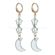 Moon & Star Glass Dangle Leverback Earrings with 304 Stainless Steel Pins, Sky Blue, 55x11mm(EJEW-JE05605-02)