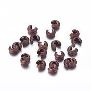 Brass Crimp Beads Covers, Nickel Free, Red Copper, 4mm In Diameter, Hole: 2mm(X-KK-G016-R-NF)