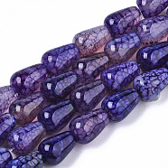 Natural Crackle Agate Beads Strands,  Dyed & Heated, Teardrop, Indigo, 14x10mm, Hole: 1mm, about 28pcs/strand, 15.35 inch(39cm)(X-G-S359-243C)