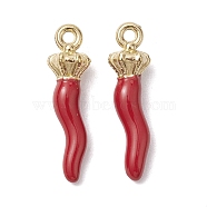 Ion Plating(IP) 304 Stainless Steel Pendants, with Enamel, Real 18K Gold Plated, Horn of Plenty/Italian Horn Cornicello Charms, Red, 19.5x5.5x4.5mm, Hole: 1.4mm(STAS-K277-06B-01)