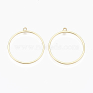 Brass Pendants, Nickel Free, Ring, Real 18K Gold Plated, 28x25x1mm, Hole: 1.6mm(KK-N231-177-NF)