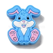 Silicone Beads, Rabbit, Deep Sky Blue, 28.5x24x9mm, Hole: 2.5mm(SIL-Z010-02D)