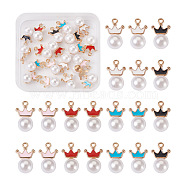 20Pcs 5 Colors Resin Imitation Pearl Pendants, with Golden Tone Alloy Enamel Findings, Round with Crow, Mixed Color, 18.5x11.5x10mm, Hole: 1.4mm, 4pcs/color(FIND-CD0001-35)