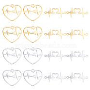 Unicraftale 16Pcs 4 Style 201 Stainless Steel Links Connectors, Heartbeat & Heart with Heartbeat/ECG, Golden & Stainless Steel Color, 12~19.5x21.5~24x1mm, hole: 1.4mm, 4pcs/style(STAS-UN0032-37)