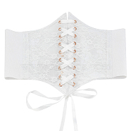 Cloth Wide Elastic Corset Belts, Lace Up Tied Waist Belt for Women Girl, White, 27-1/8 inch(69cm)(AJEW-WH0505-62A)