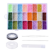DIY Jewelry Kits, with Glass Seed Beads, Flat Elastic Crystal String, Iron Collapsible Big Eye Beading Needles and Iron Sewing Needles, Mixed Color, Box: 19x13x3.6cm(DIY-JQ0001-03)