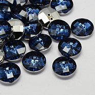 Taiwan Acrylic Rhinestone Buttons, Faceted, 2-Hole, Disc, Marine Blue, 10x4mm, Hole: 1mm(BUTT-F022-10mm-17)