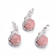 Natural Rhodochrosite Pendants, with Platinum Tone Brass Findings, Swan, 30.8x18.8x8.5mm, Hole: 7x5mm(G-L512-N07)