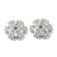 Brass with Clear Cubic Zirconia Beads, Snowflake, Real Platinum Plated, 8x7.5x2.5mm, Hole: 1mm(KK-B072-07P)
