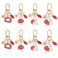 8Pcs 4 Style Alloy Enamel Pendant Keychain, with Strawberry & Chrysanthemum Charm, for Keychain, Purse, Backpack Ornament, Mixed Color, 5.7~6.8cm, 2pcs/style(KEYC-DR0001-10)