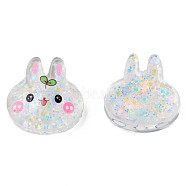 Printed Translucent Epoxy Resin Cabochons, with Paillettes, Rabbit, Colorful, 20x18.5x6.5mm(CRES-N034-39)