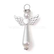 Acrylic Imitation Pearl with Alloy Pendants, Angel, Silver, 39.5x22x8mm, Hole: 4.5mm(PALLOY-JF02476)