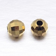 Faceted Round 925 Sterling Silver Spacer Beads, Real 18K Gold Plated, 4mm, Hole: 1.2mm, about 196pcs/20g(STER-M103-03-4mm-G)