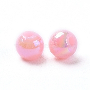 Eco-Friendly Poly Styrene Acrylic Beads, AB Color Plated, Round, Pink, 5mm, Hole: 1mm, about 7500pcs/500g(PL651-4)