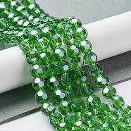 Electroplate Glass Bead Strands, Pearl Luster Plated, Faceted(32 Facets), Round, Green, 8x7mm(EGLA-R015-8mm-14)