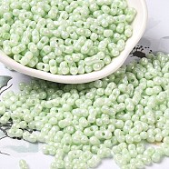 Opaque Colours Luster Glass Seed Beads, Peanut, Pale Green, 6x3.5x3mm, Hole: 1mm, about 7258pcs/pound(SEED-B001-01A-10)