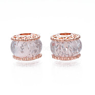Rack Plating Alloy European Beads, with Resin and Sequins, Large Hole Beads, Cadmium Free & Lead Free, Rondelle, Rose Gold, Clear, 13.5x11mm, Hole: 4.5mm(MPDL-N039-199-01RG)