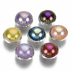Imitation Pearl ABS Plastic Sewing Buttons, 4-Hole, with Brass Findings, Half Round, Mixed Color, 8~8..5x6mm, Hole: 1mm, about 300pcs/bag(BUTT-T009-8mm-M-S)