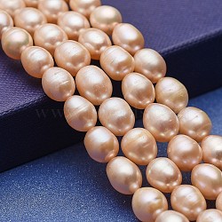 Natural Cultured Freshwater Pearl Beads Strands, Potato, Bisque, 8~10x7~8mm, Hole: 0.5mm, about 40~41pcs/strand, 14.76~15.15 inch(37.5~38.5cm)(PEAR-P060-29A)