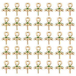 50Pcs Brass Enamel Cup Peg Bails, Pendants Bails, For Half Drilled Beads, Nickel Free, Clover, Real 14K Gold Plated, Green, 7.5x5.5x5.5mm, Hole: 1.2mm(KK-DC0002-56)